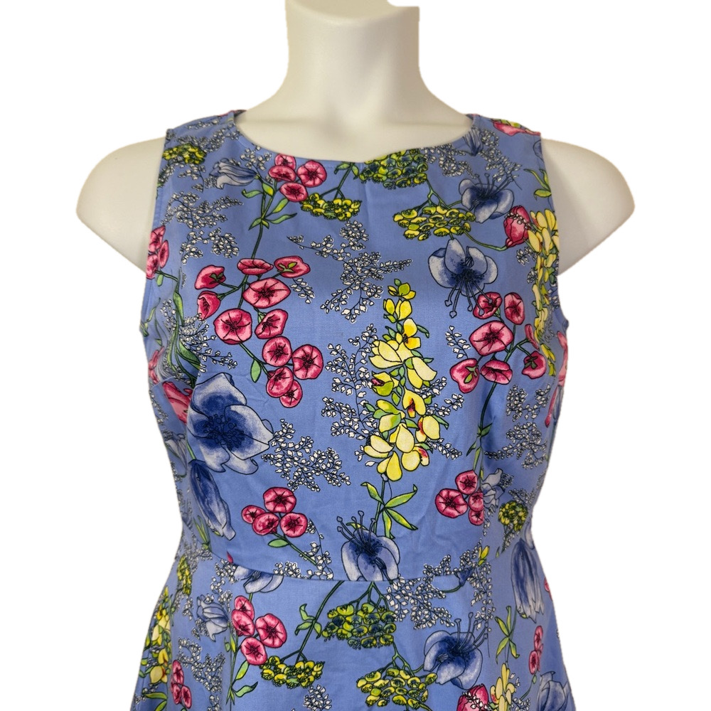 Talbots Blue with Red and Yellow Floral Sleeveless Midi Dress SKU0361 - Picture 5 of 10